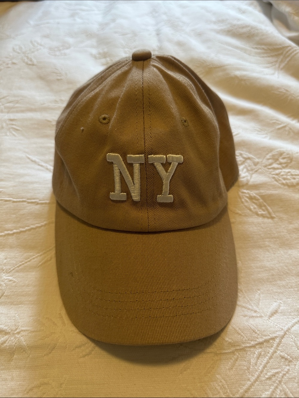 NY Embroidered Cotton Baseball Cap - Tan